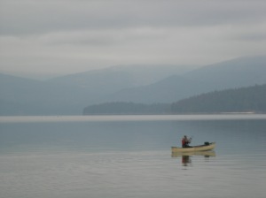 Canoeing across the lake